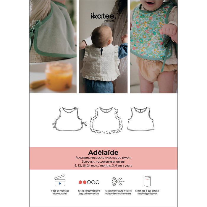 ADELAIDE Slipover, pullover vest or bib - Baby 6M/4Y - Paper Sewing Pattern