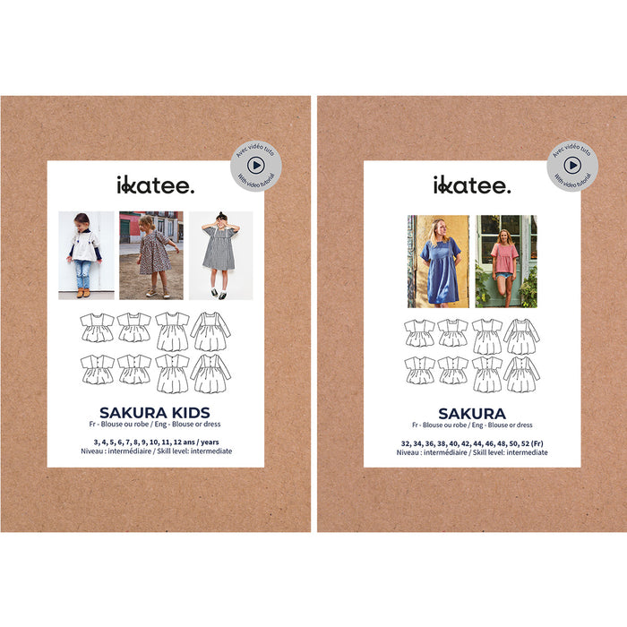 Duo for woman and kid SAKURA blouse and dress - paper sewing pattern
