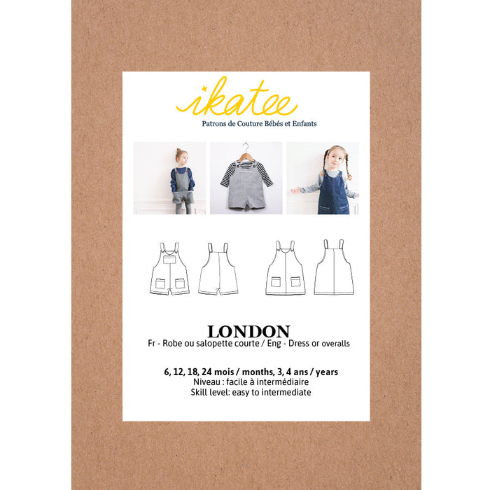 LONDEN jurk &amp; korte overalls - meisje 6-4 jaar - papieren naaipatroon