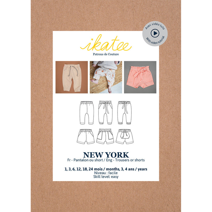 NEW YORK Hose oder Shorts - Baby 1M/4J - Papier-Schnittmuster