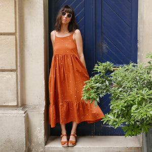 orange long dress for woman