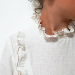 sewing a blouse with collared ruffles