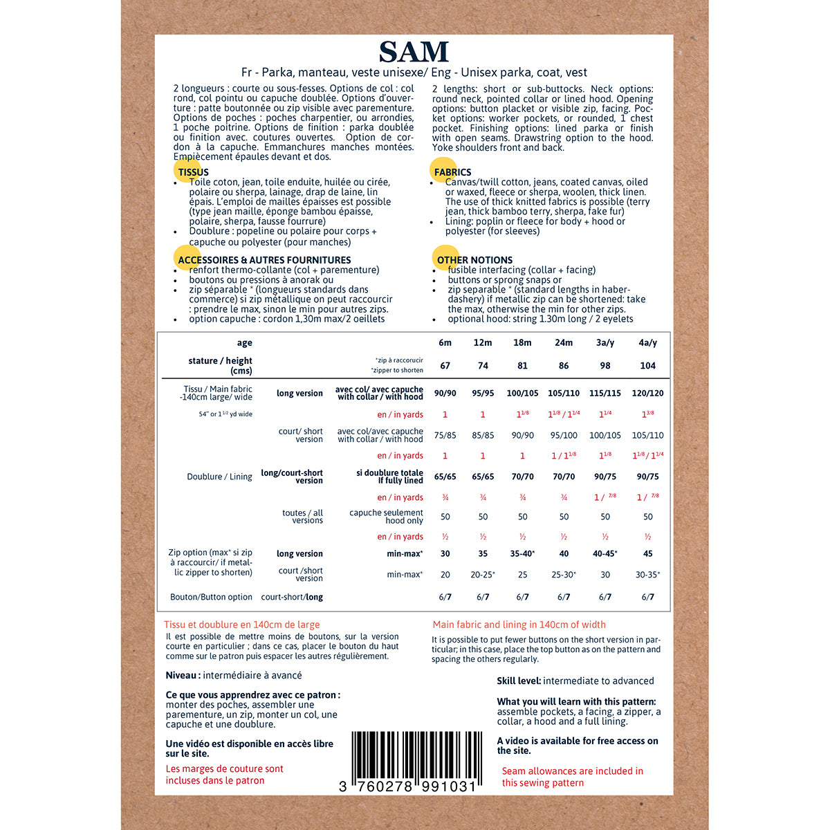 Parkae Pattern SAM - parka, jacket - Unisex 6m/4y - PDF Sewing Pattern – Ikatee sewing ...