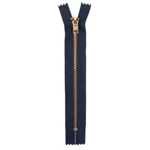 Metal zipper - Single slider - Non-separable - Navy blue - 15 cm