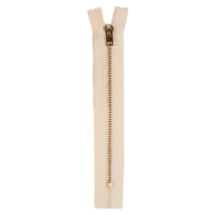 Metal zipper - Single slider - Non-separable - Off white - 15 cm