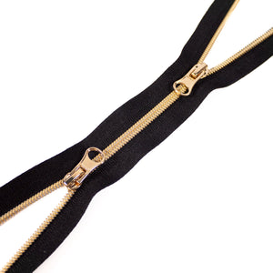 Nylon zipper - Double slider - Separable - Black and gold