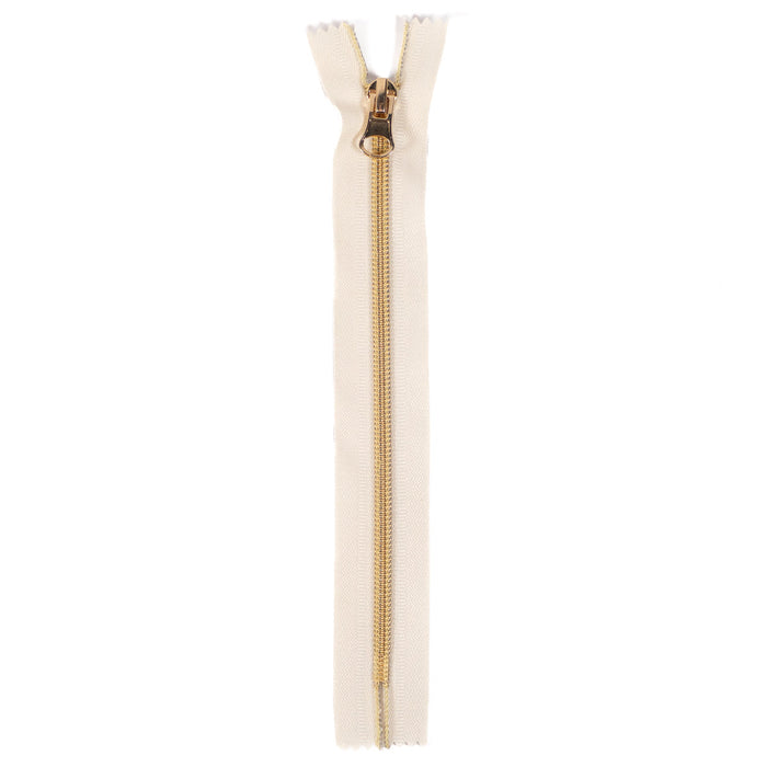 Nylon zipper - Single slider - Non-separable - Off-white and gold - 20 cm