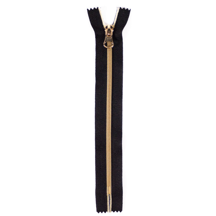 Nylon zipper - Single slider - Non-separable - Black and gold - 20 cm