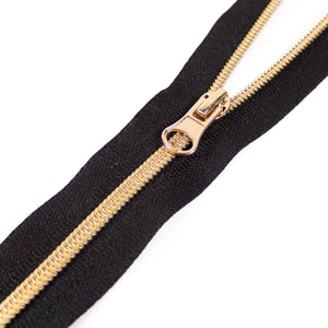 Nylon zipper - Single slider - Non-separable - Black and gold - 20 cm