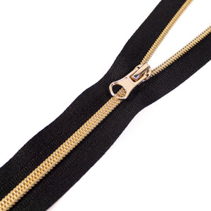 Nylon zipper - Single slider - Separable - Black and gold