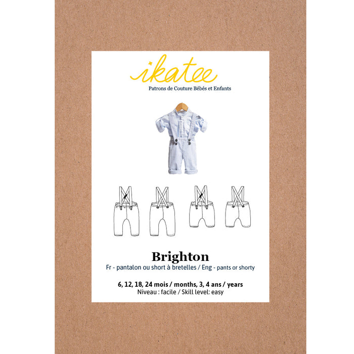 BRIGHTON broek/shorty met bretels - 6M/4Y- papier naaipatroon