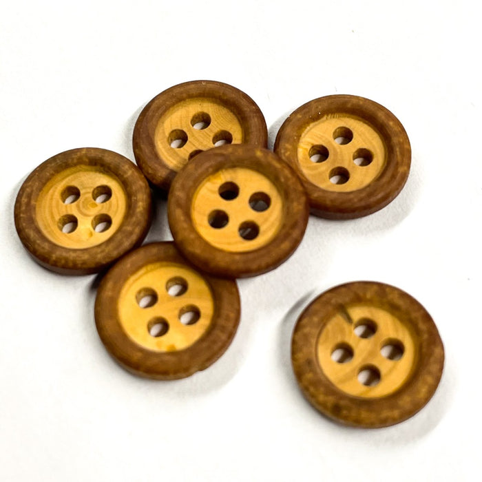 Fancy houten knopen (per stuk) - Hout/Biscuit - 12 mm