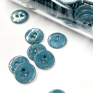 Glittery shell buttons (sold by unit) - Blue jean - 9mm, 12mm et 15mm